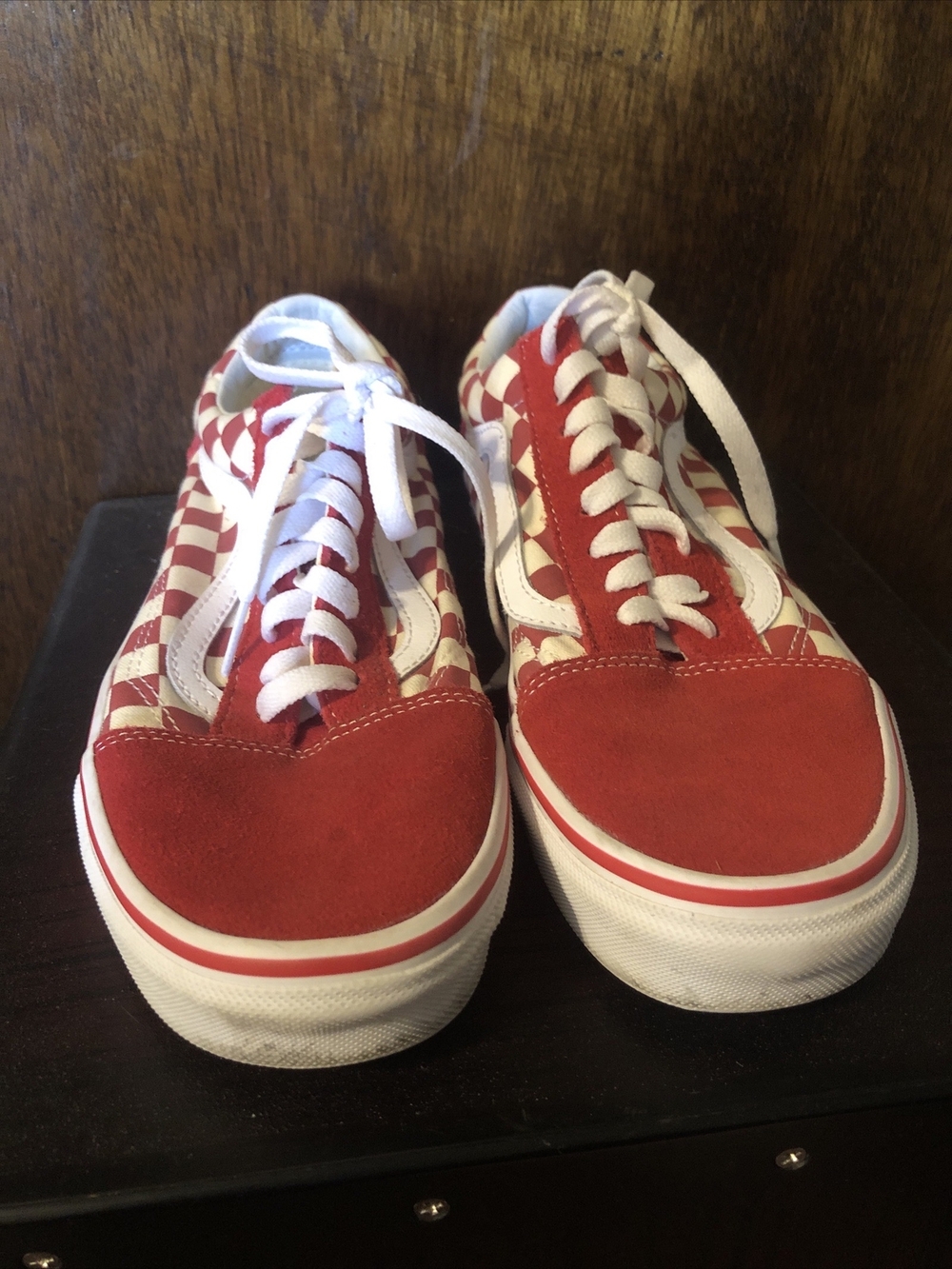Vans Old Skool 500714 Crimson Red White Checkerboard Shoes Sz 7.5 Men 9 Women’s
